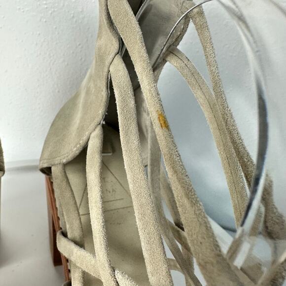 St. Sana Heels Joe Sandals Strappy Suede Leather Block Heel Open Toe Taupe 9 - Picture 10 of 12